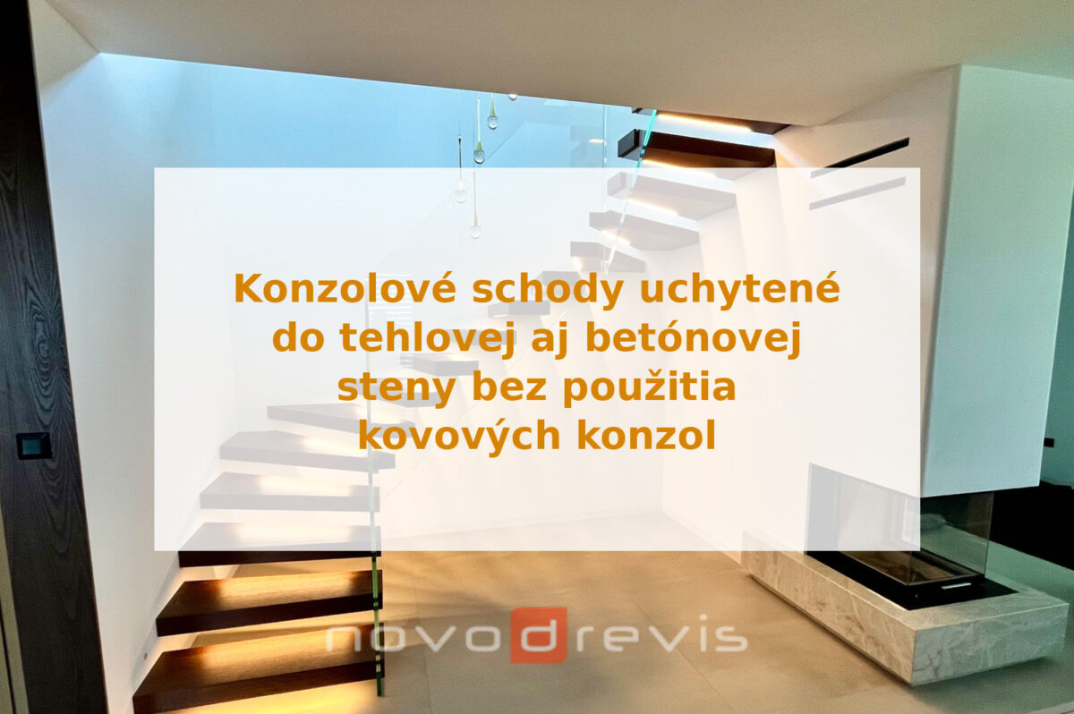 Drevené konzolové schody so skleneným zábradlím a LED osvetlením stupňov.